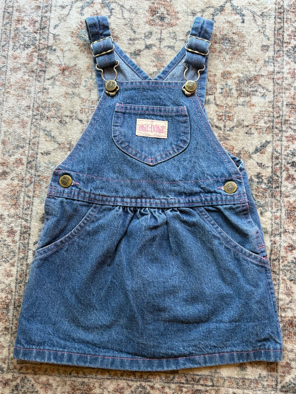 Vintage Okie Dokie Toddler Girls Blue Denim Overall Dress 2T